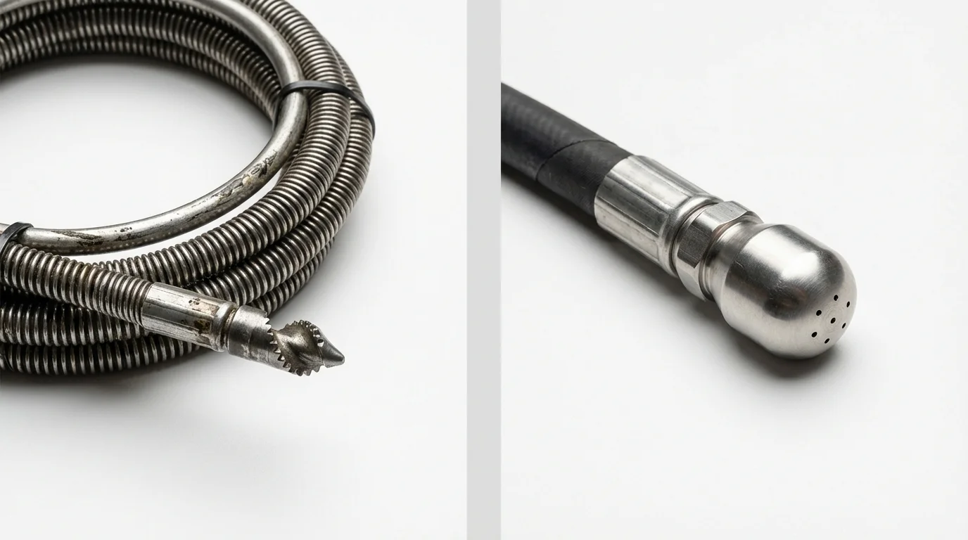 Drain snake cable and hydro jetting nozzle used for drain cleaning in Mitchell, SD