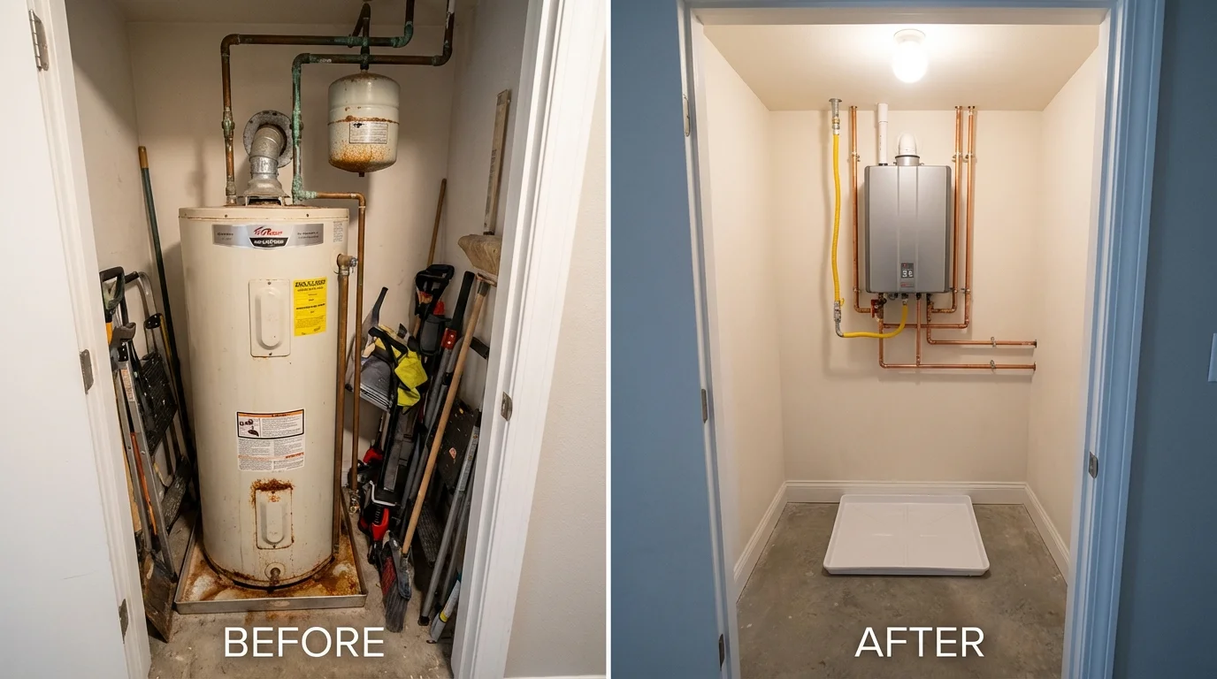 Tank water heater versus wall-mounted tankless unit comparison for Mitchell, SD homeowners